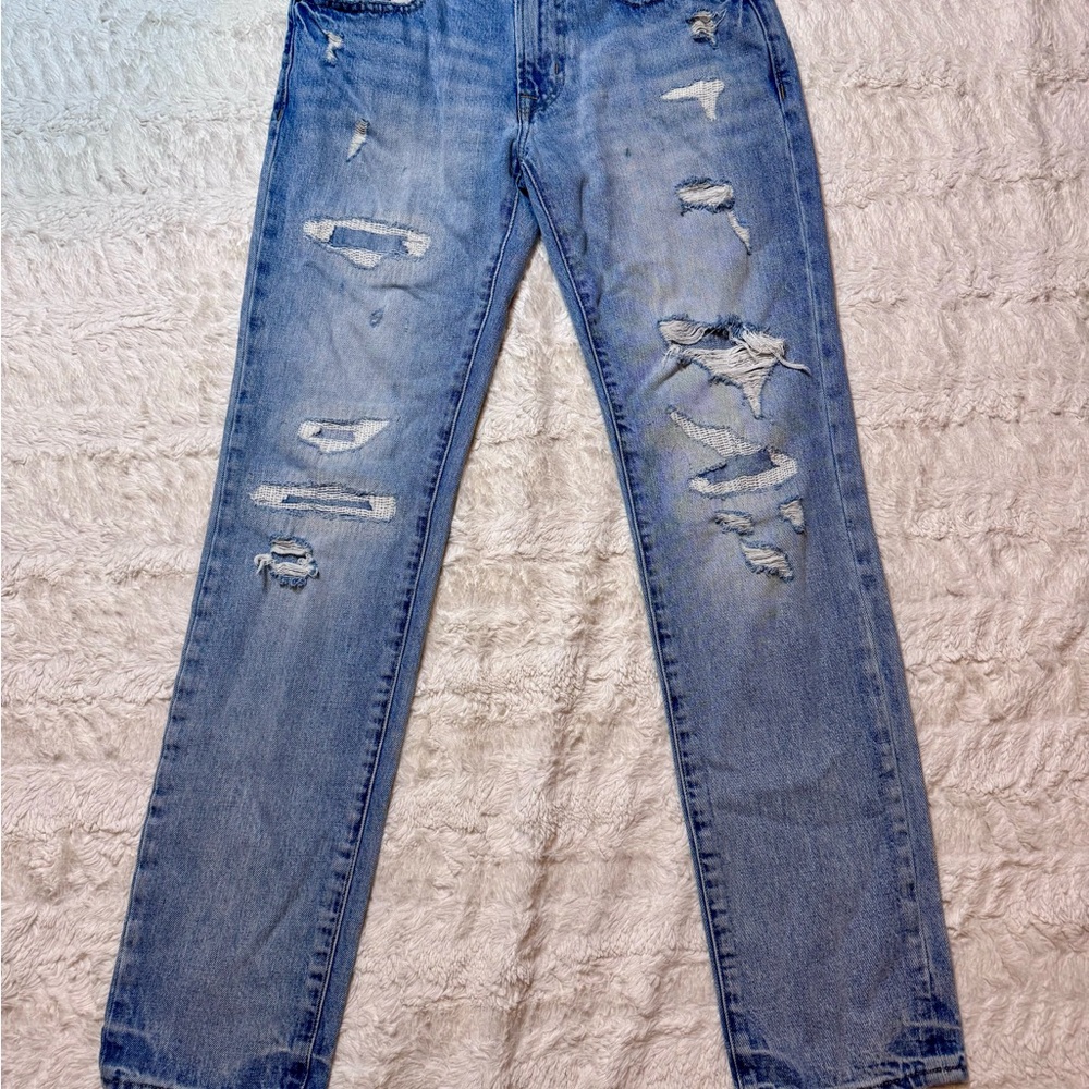 Men’s Slim Straight Distressed Jeans Light Medium Wash 29x32 | Ripped Denim
